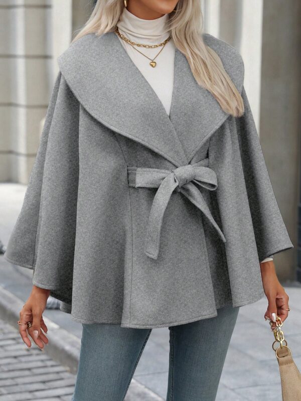 Solid Color Cloak with Bow Tie Belt - Image 3