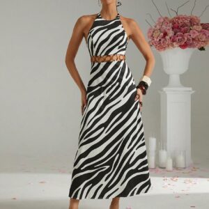 Stylish Black Zebra Stripe Halter Dress