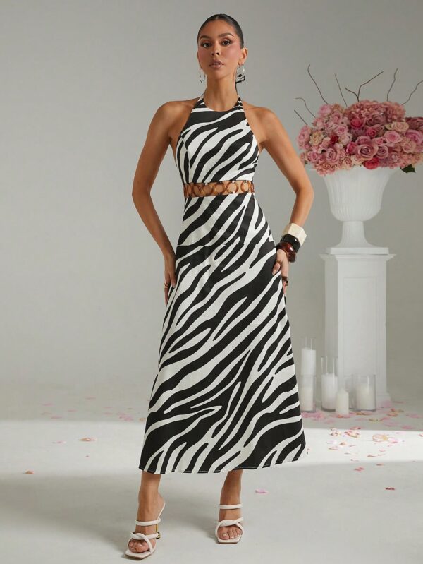 Stylish Black Zebra Stripe Halter Dress