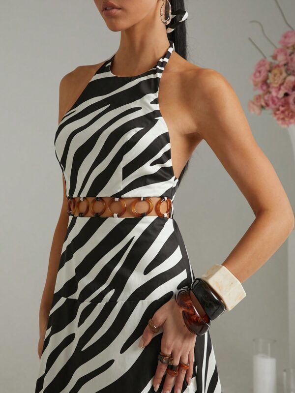 Stylish Black Zebra Stripe Halter Dress - Image 5