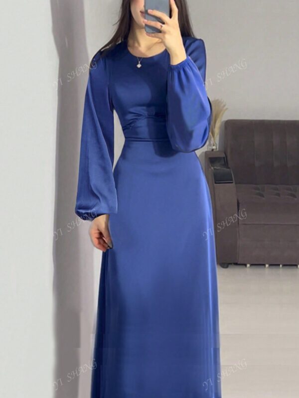 Elegant Lantern Sleeve A-Line Dress in Blue - Image 2