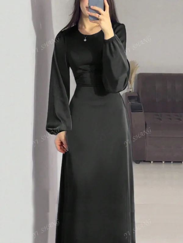 Elegant Lantern Sleeve A-Line Dress in Blue - Image 8