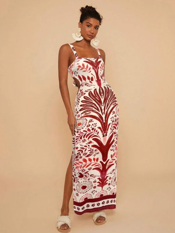 Knitted Printed Spaghetti Strap Bodycon Dress - Image 6